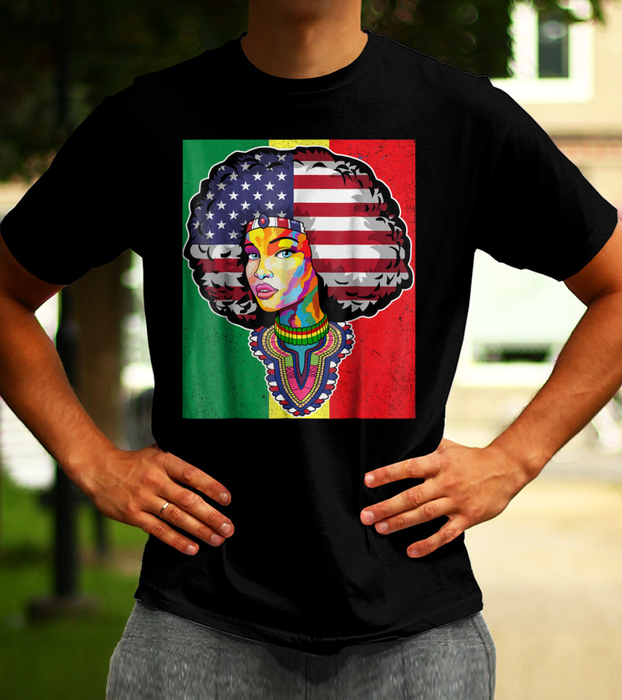 Juneteenth Dashiki American Flag Afro Woman African Colors T-Shirt