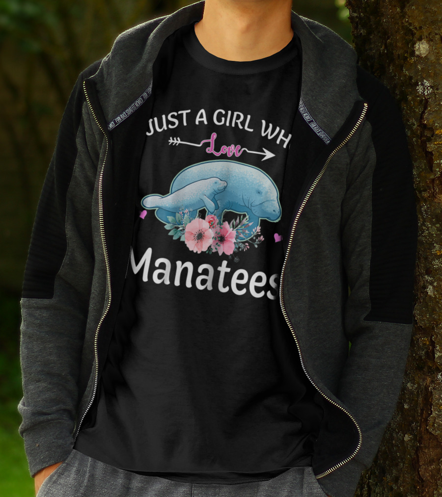 Just A Girl Who Loves Manatees With Flowers And Hearts T-Shirt