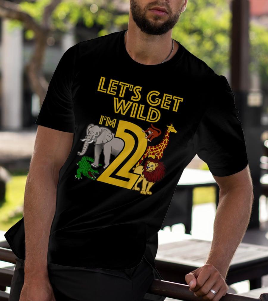 Let's Get Wild I'm 2 Elephant Giraffe Lion Crocodile Birthday Safari Jungle Kids 2 Year Old Zoo T-Shirt