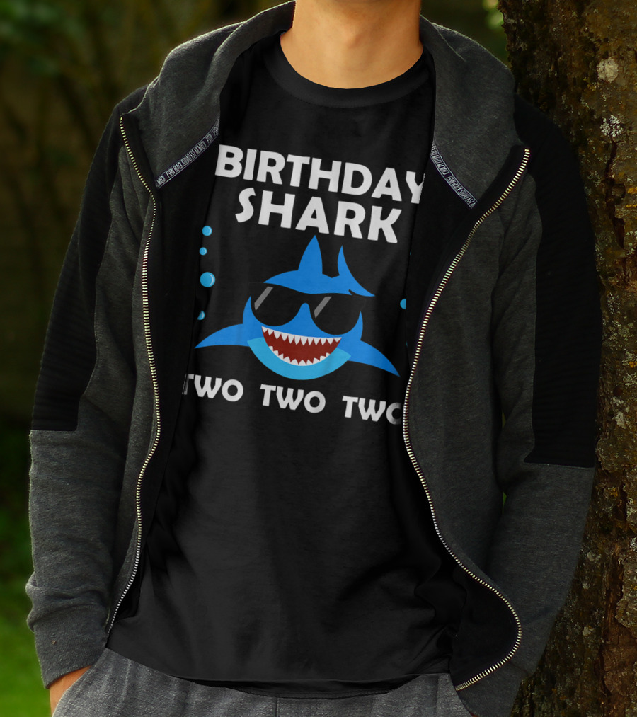 Birthday Shark Two Two Two Kids 2nd Birthday Boy Party T-Shirt