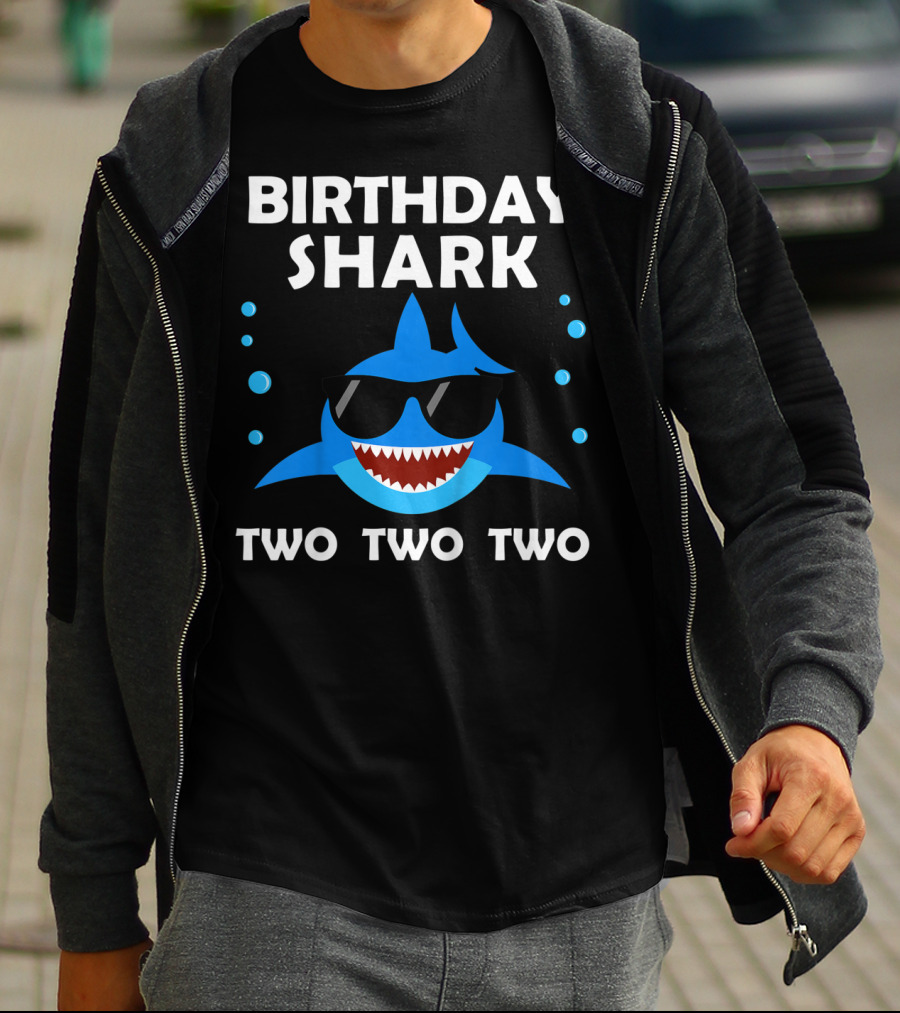 Birthday Shark Two Two Two Kids 2nd Birthday Boy Party T-Shirt