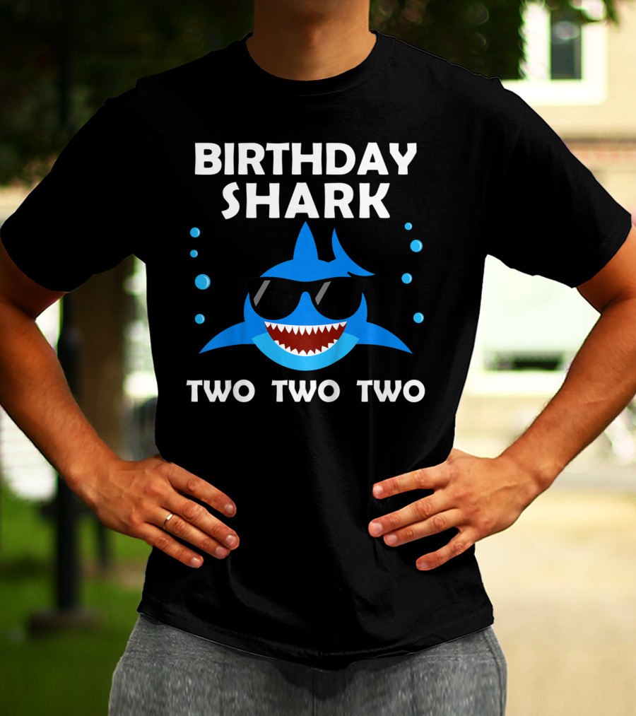 Birthday Shark Two Two Two Kids 2nd Birthday Boy Party T-Shirt
