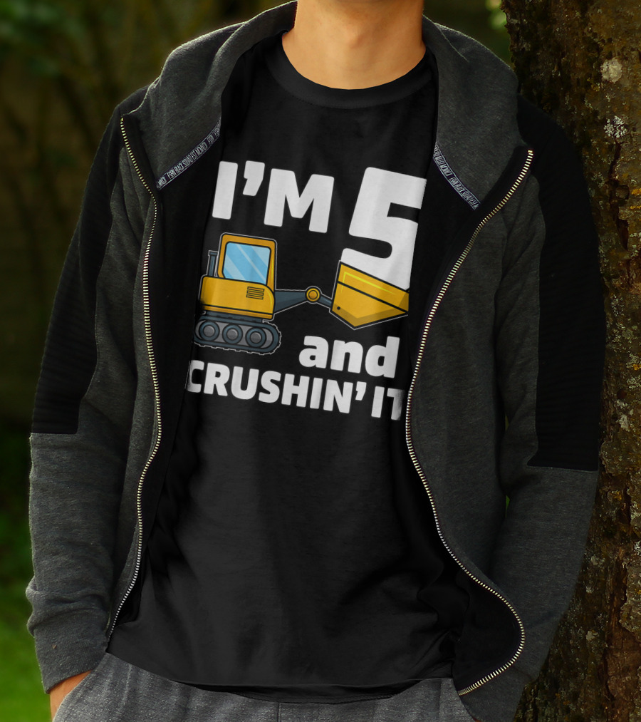 I'm 5 And Crushin' It Kids Construction Truck Birthday Boy T-Shirt