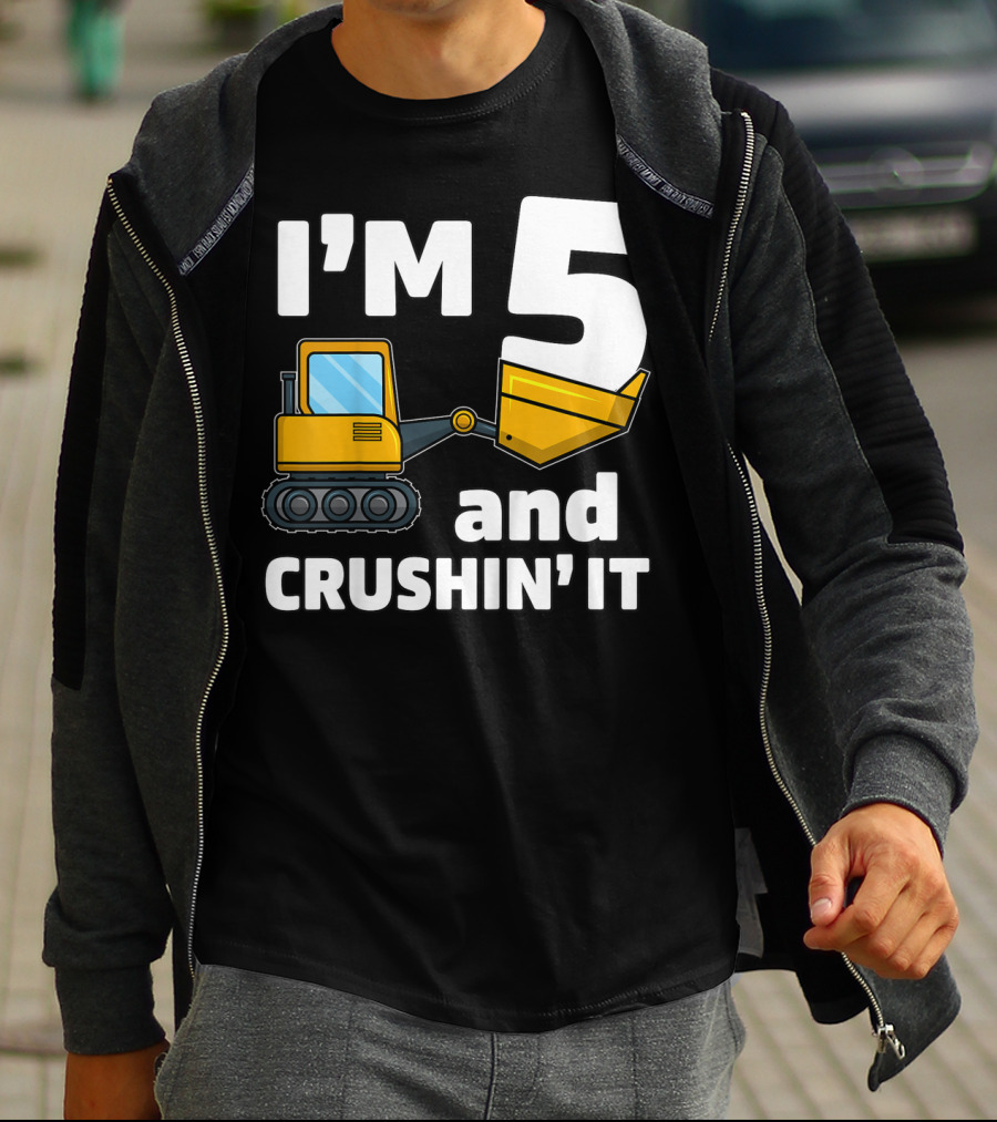 I'm 5 And Crushin' It Kids Construction Truck Birthday Boy T-Shirt
