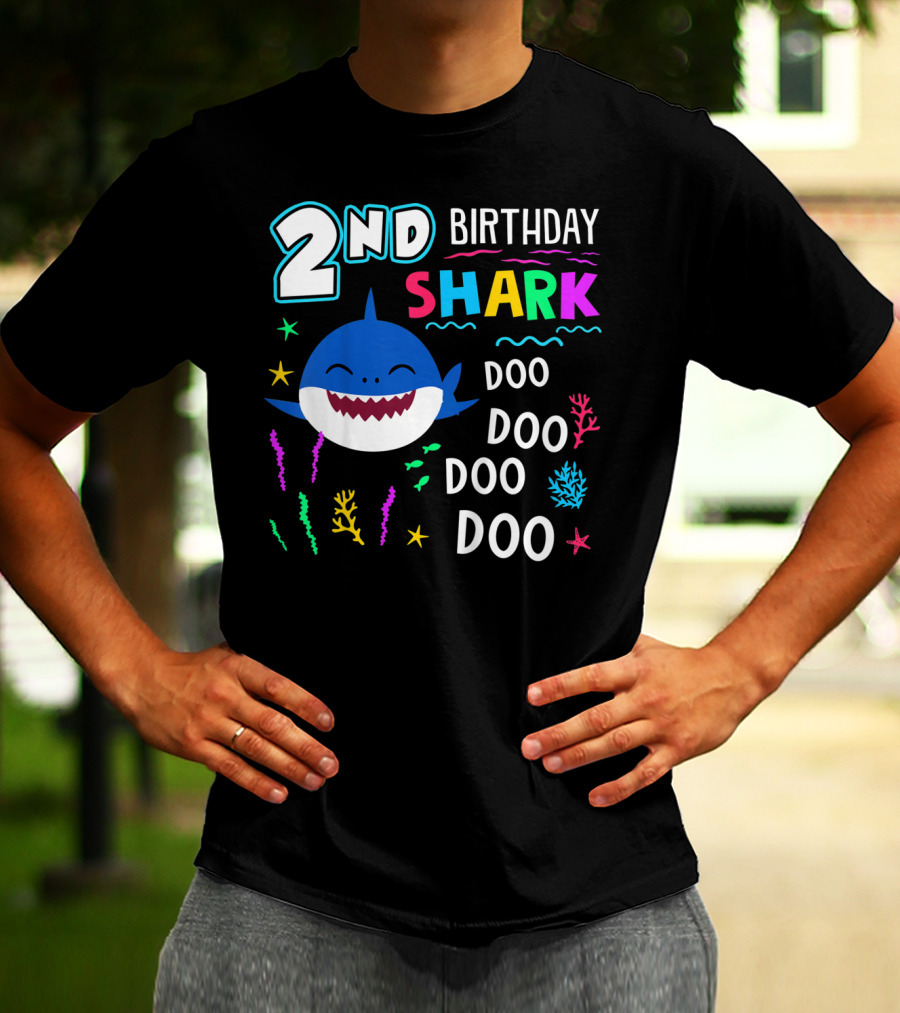 2nd Birthday Shark Doo Doo Doo Kids Happy 2 Years Old T-Shirt
