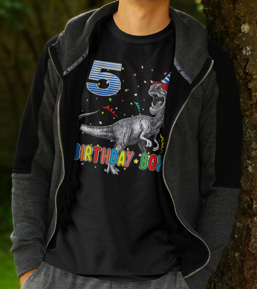 5 Birthday Boy Dinosaur Party Hat T-Shirt
