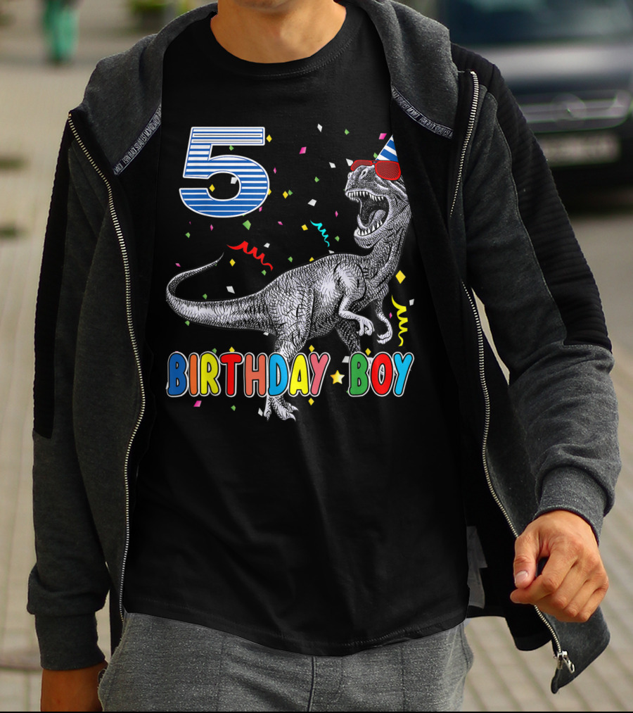 5 Birthday Boy Dinosaur Party Hat T-Shirt