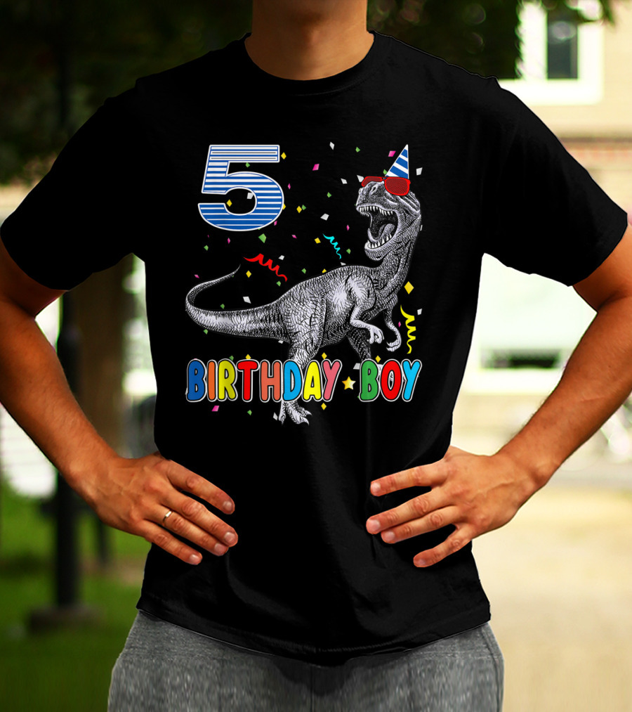 5 Birthday Boy Dinosaur Party Hat T-Shirt