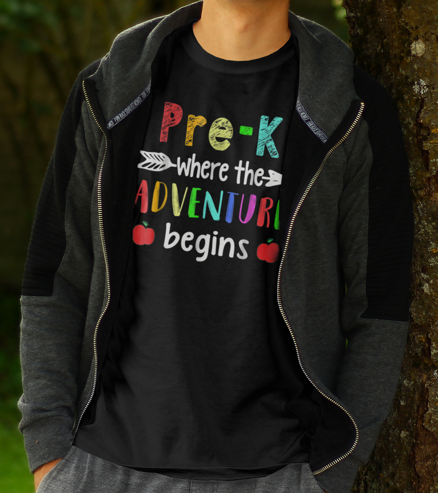 Pre-K Where The Adventure Begins With Colorful Letters And Apples T-Shirt