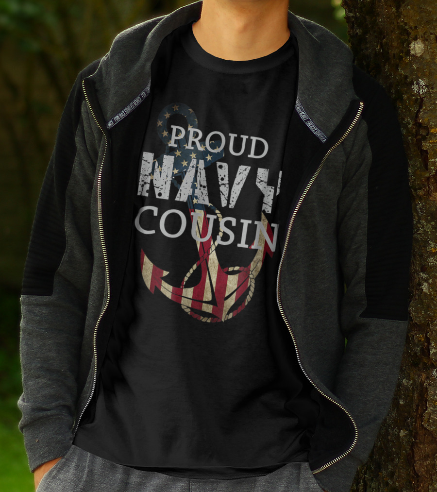 Proud Navy Cousin American Flag Anchor T-Shirt