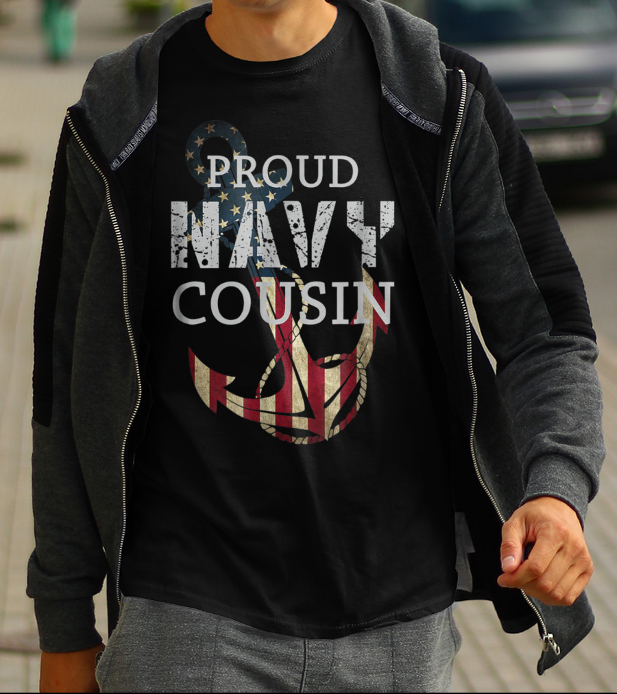 Proud Navy Cousin American Flag Anchor T-Shirt