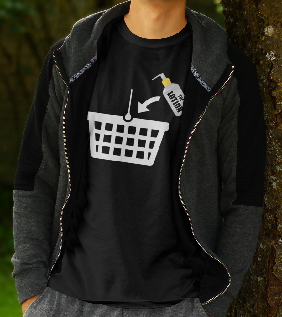 Put The Lotion In The Basket Icon With Pump Bottle And Arrow T-Shirt