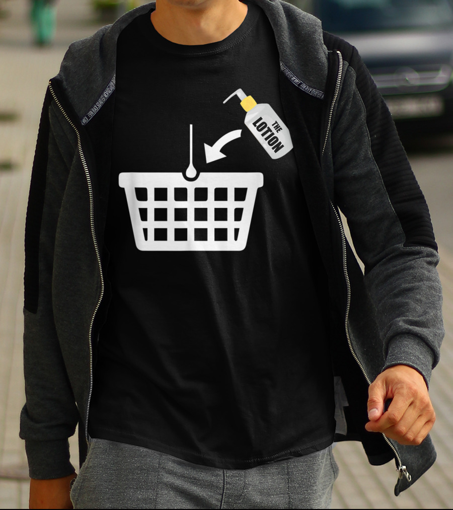 Put The Lotion In The Basket Icon With Pump Bottle And Arrow T-Shirt