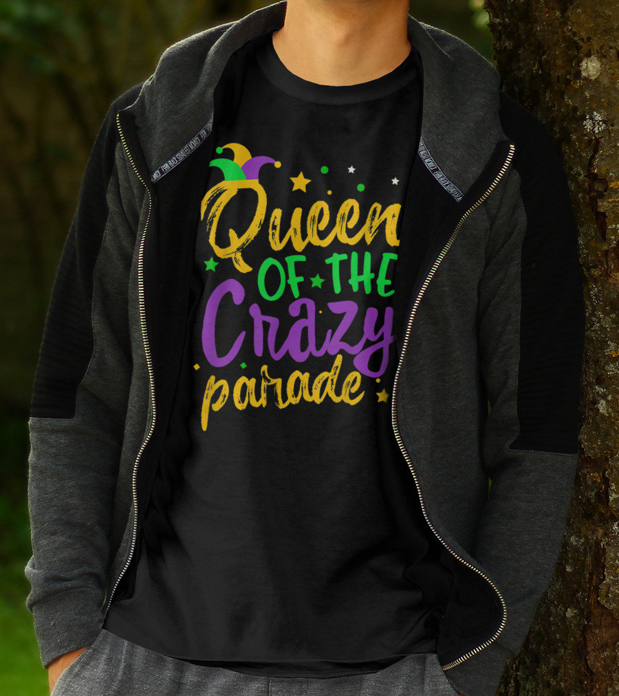 Queen Of The Crazy Parade Mardi Gras New Orleans Jester Hat Stars T-Shirt