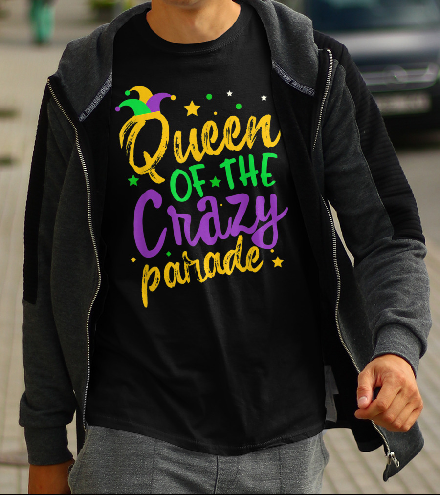 Queen Of The Crazy Parade Mardi Gras New Orleans Jester Hat Stars T-Shirt