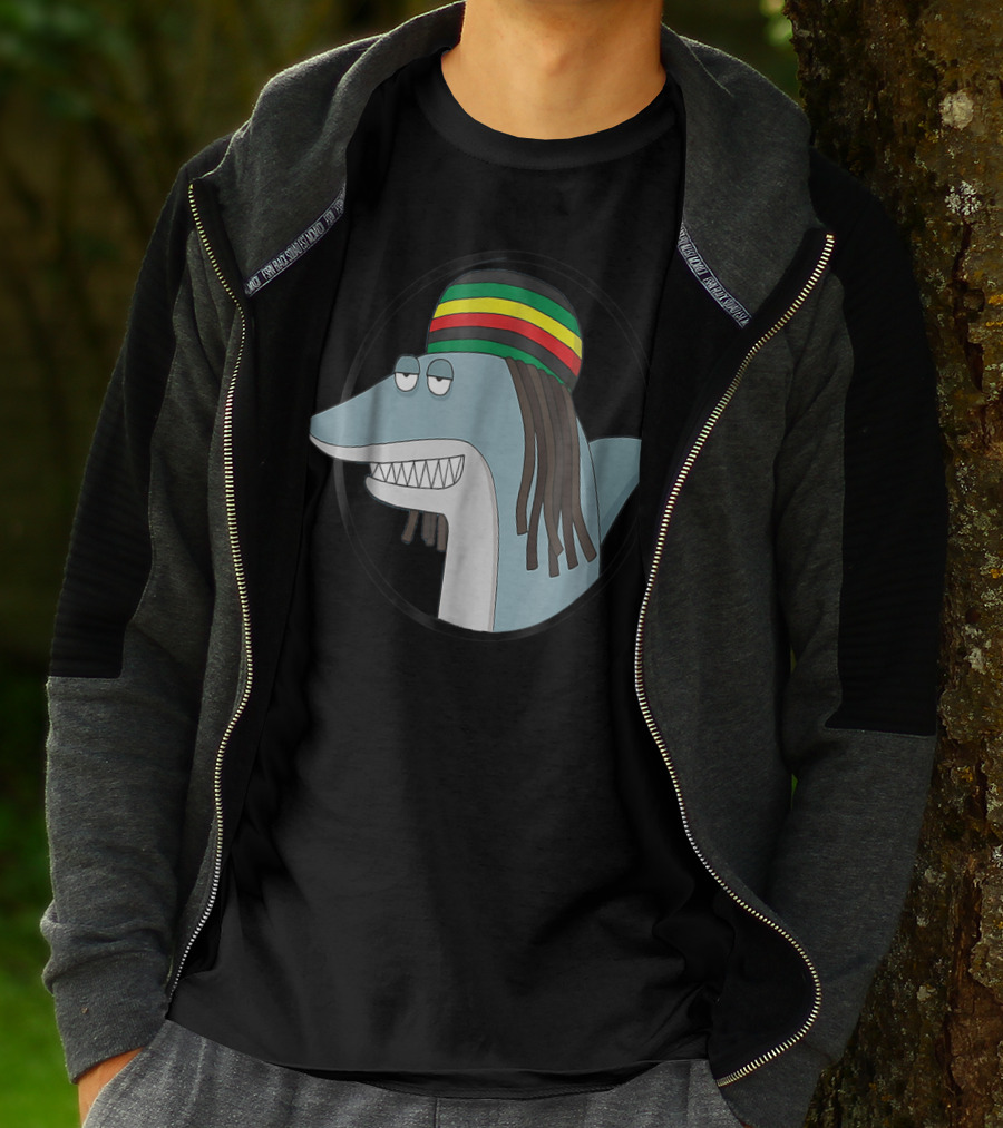 Reggae Shark With Rasta Hat And Dreadlocks T-Shirt