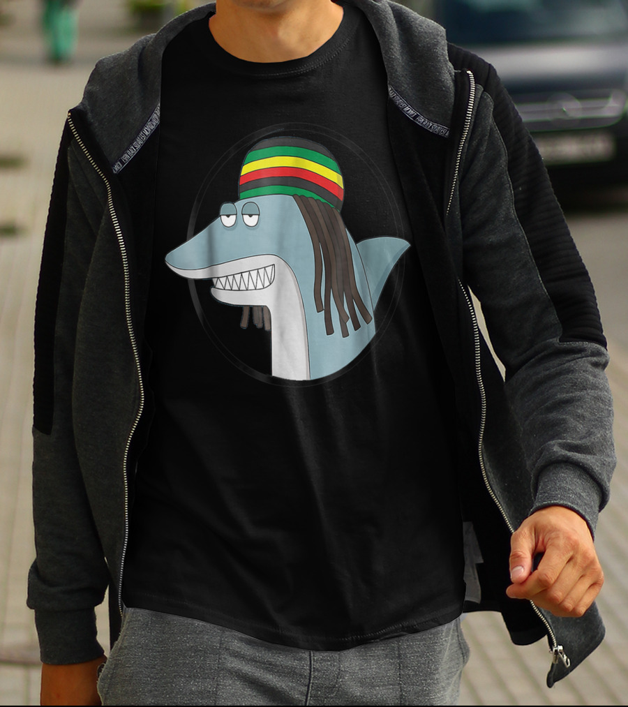 Reggae Shark With Rasta Hat And Dreadlocks T-Shirt
