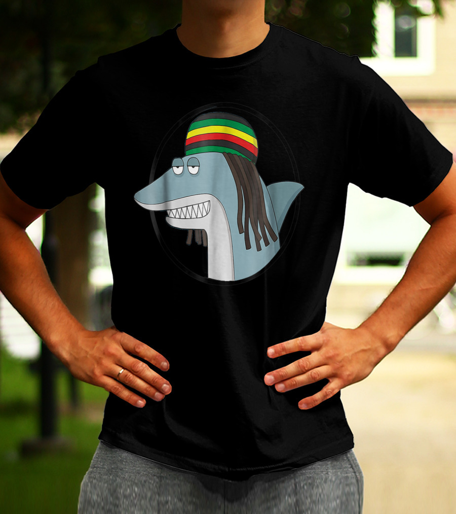 Reggae Shark With Rasta Hat And Dreadlocks T-Shirt