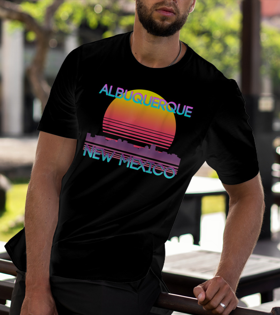 Albuquerque New Mexico Retro Vaporwave Skyline Sunset T-Shirt