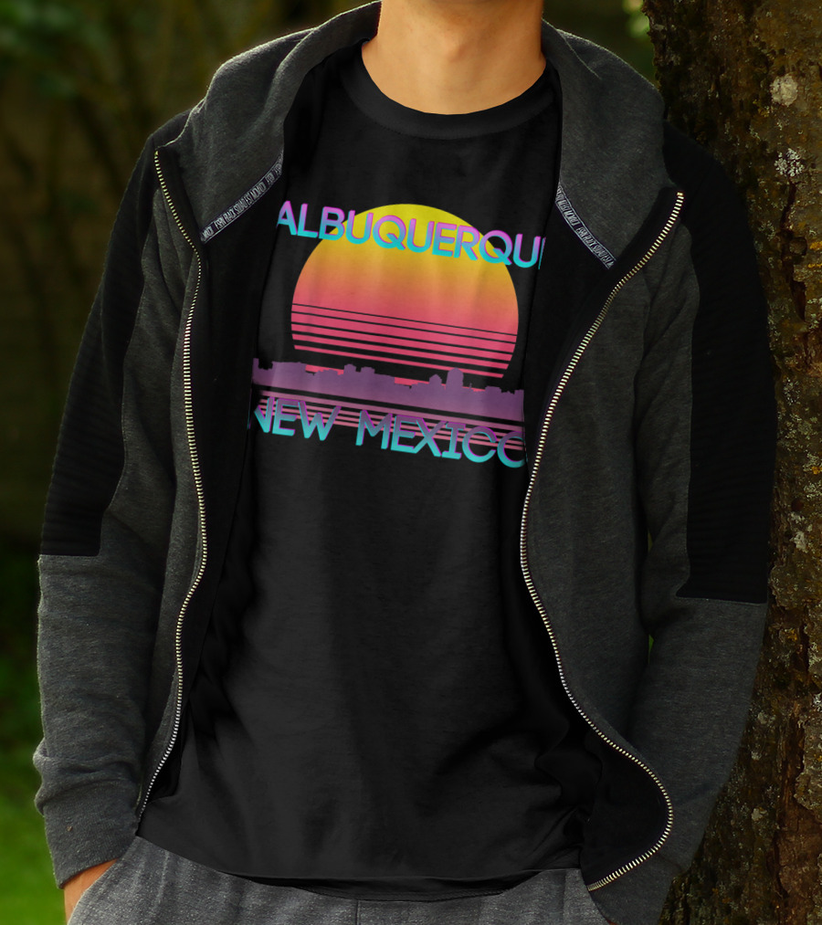 Albuquerque New Mexico Retro Vaporwave Skyline Sunset T-Shirt