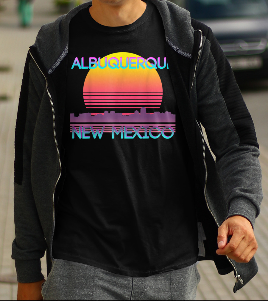 Albuquerque New Mexico Retro Vaporwave Skyline Sunset T-Shirt