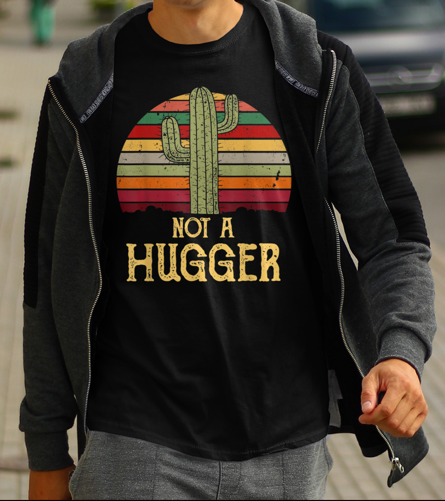 Retro Cactus Sarcastic Not A Hugger Succulent Stripes T-Shirt