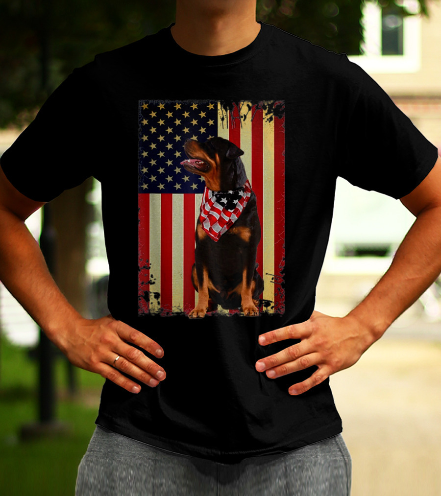 Rottweiler Smile American Flag Patriotic Independence T-Shirt