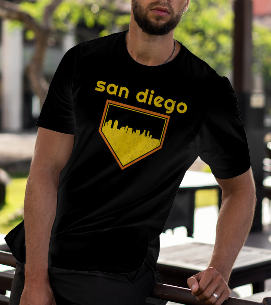 San Diego Skyline Home Plate Vintage Baseball T-Shirt