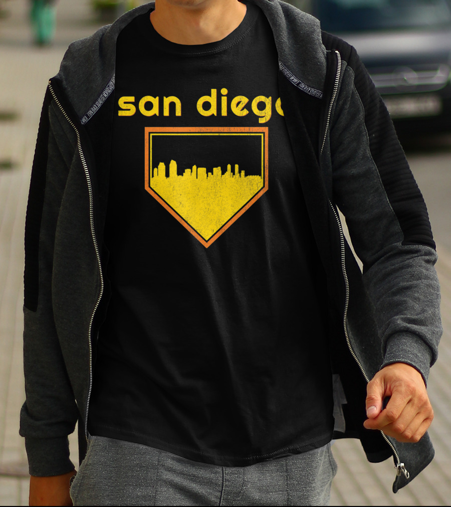 San Diego Skyline Home Plate Vintage Baseball T-Shirt