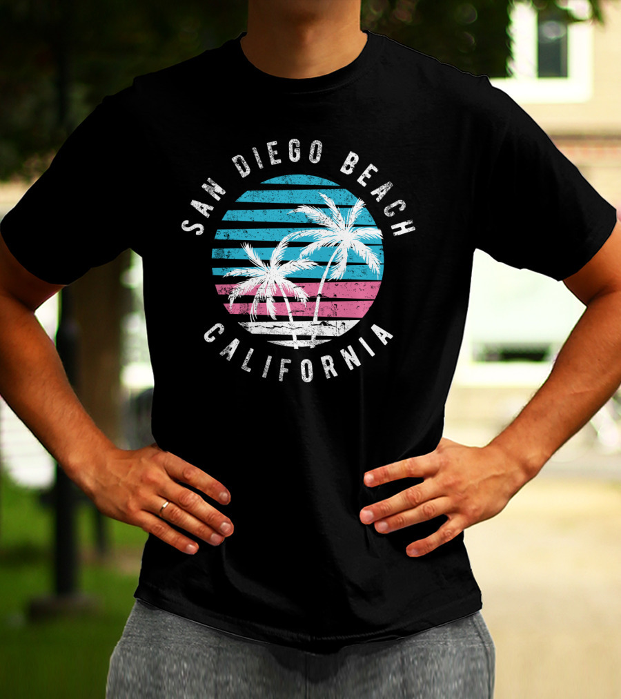 San Diego Beach California Surf Sunset Palm Trees T-Shirt