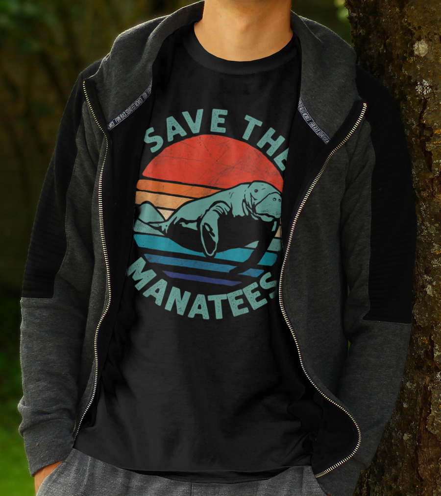 Save The Manatees Retro Stripes Sunset T-Shirt