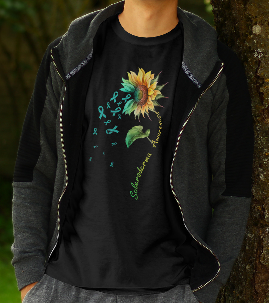 Scleroderma Awareness Sunflower With Teal Ribbons T-Shirt