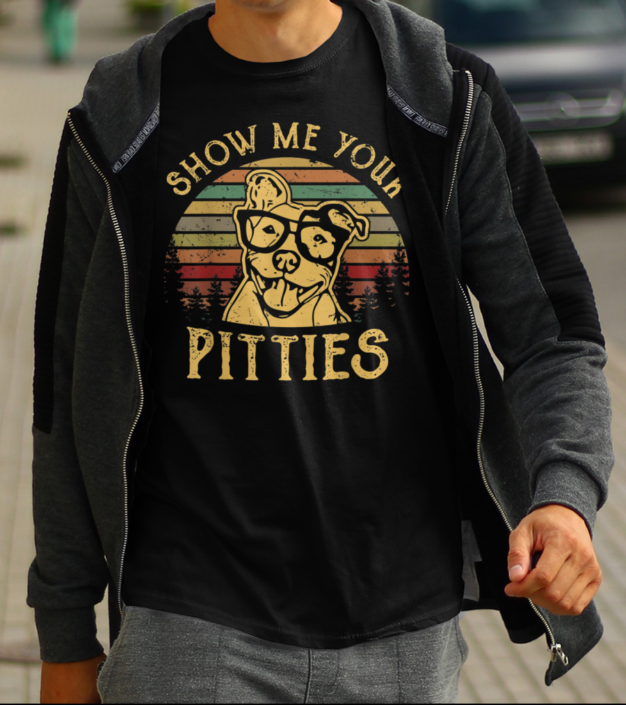 Show Me Your Pitties Funny Pitbull Dog Retro Glasses T-Shirt