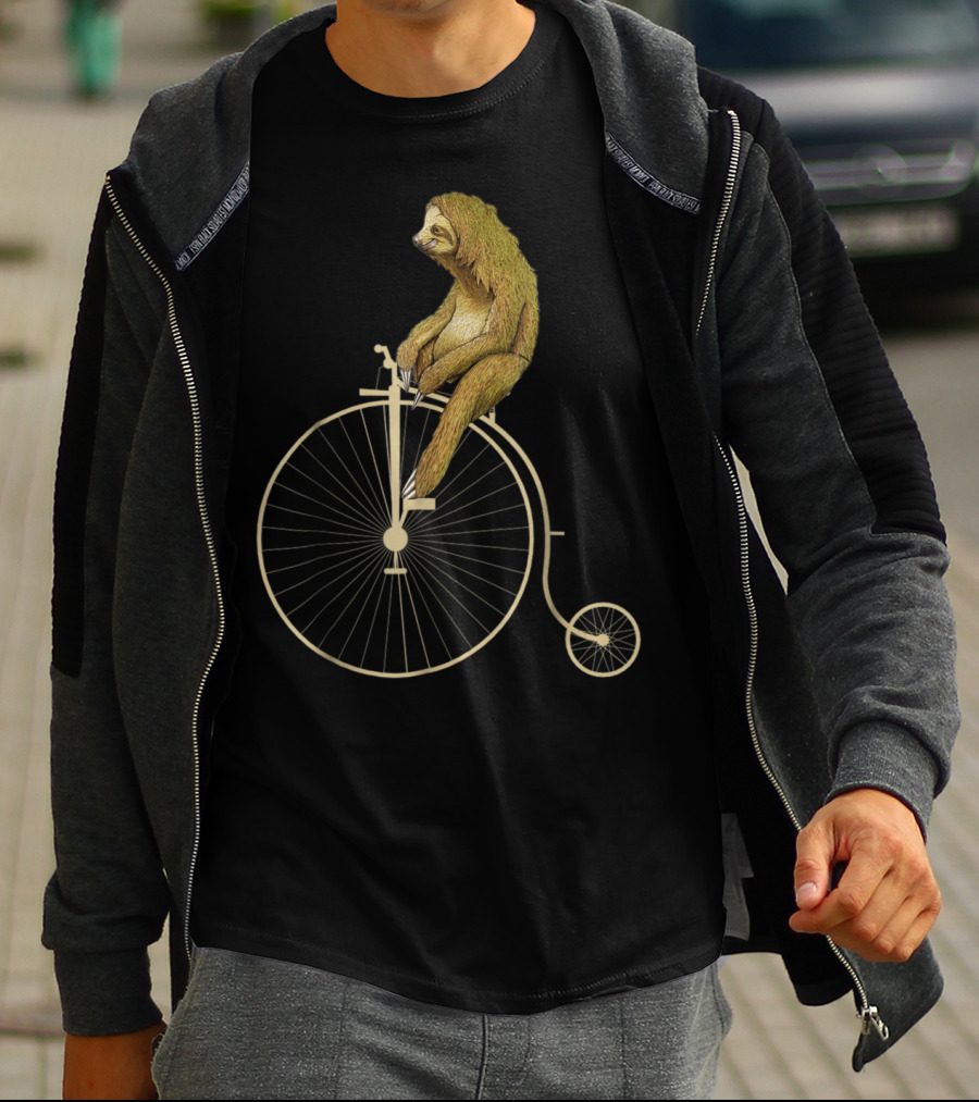 Sloth Riding A Vintage Penny Farthing Bicycle T-Shirt