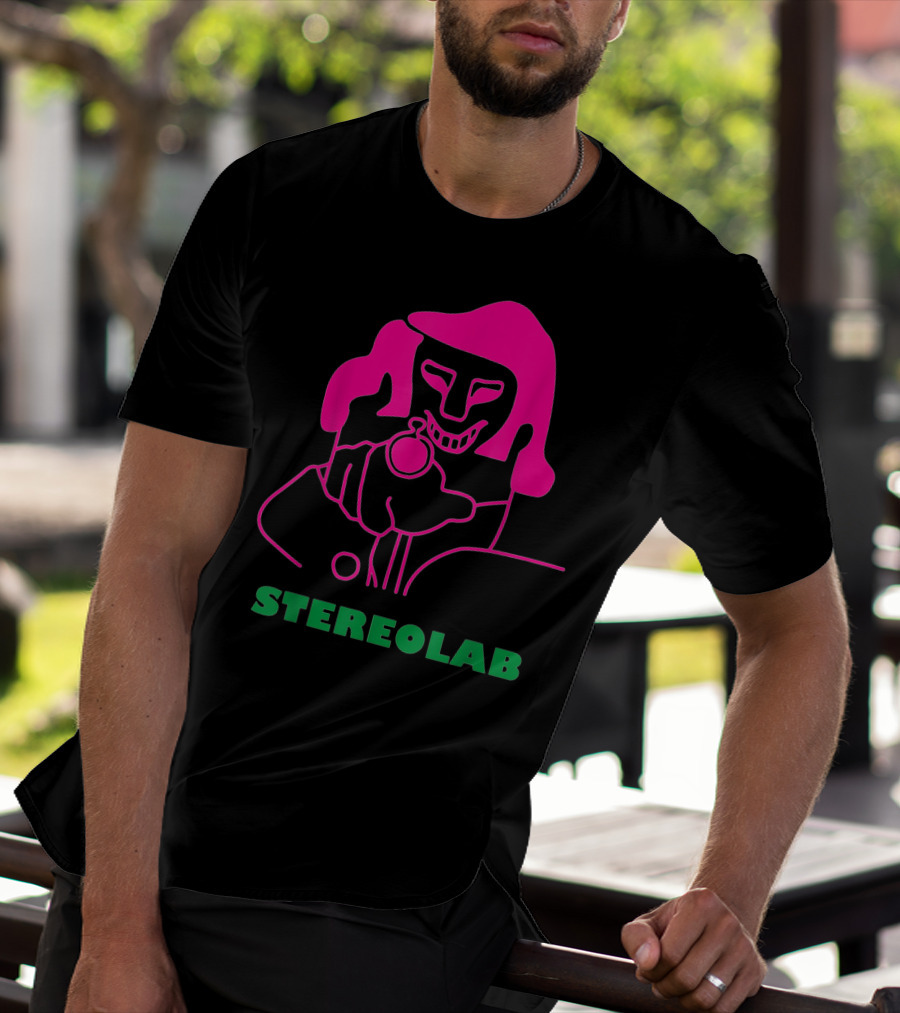 Stereolab Pink Abstract Figure Holding Stopwatch T-Shirt