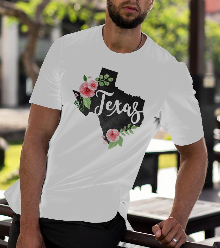 Texas Chalkboard With Watercolor Flowers Home State T-Shirt