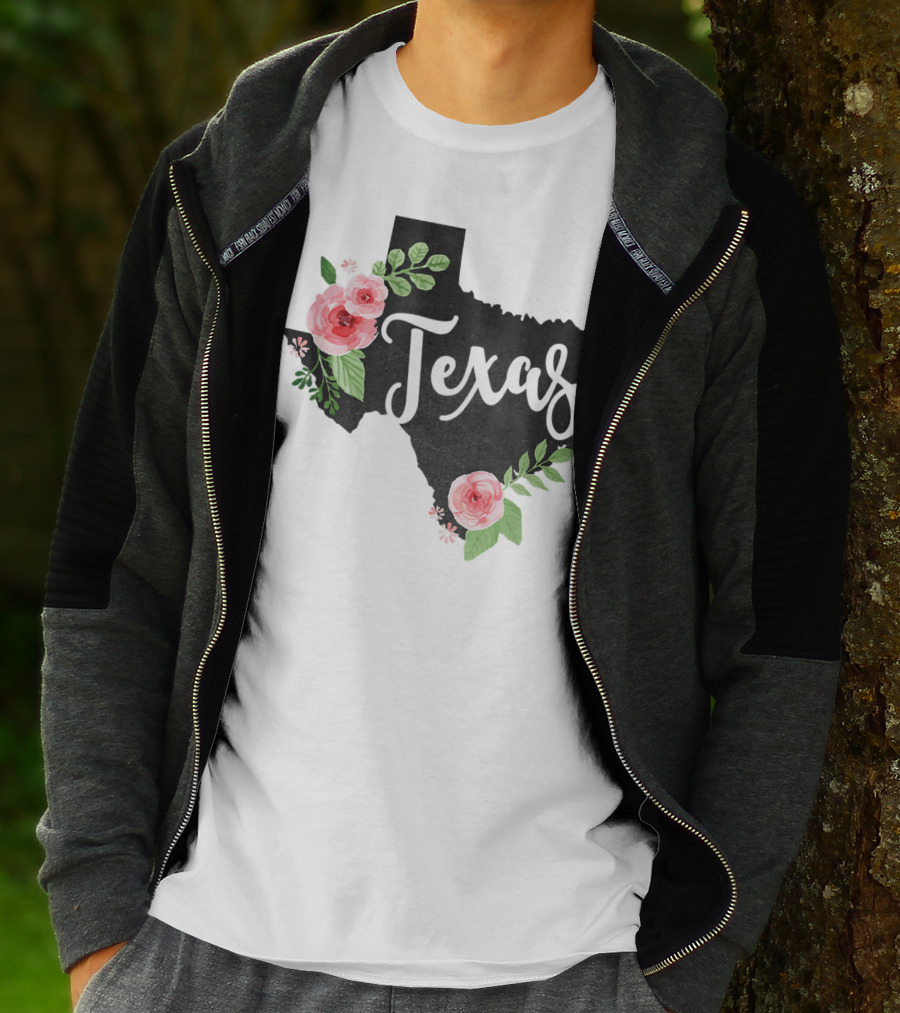 Texas Chalkboard With Watercolor Flowers Home State T-Shirt