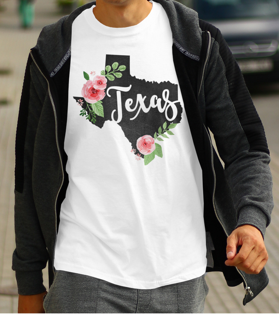 Texas Chalkboard With Watercolor Flowers Home State T-Shirt