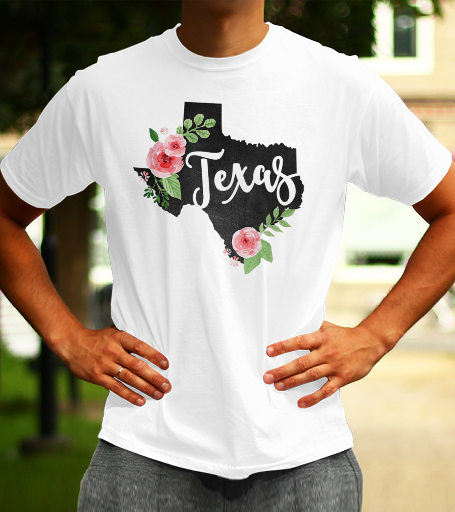 Texas Chalkboard With Watercolor Flowers Home State T-Shirt
