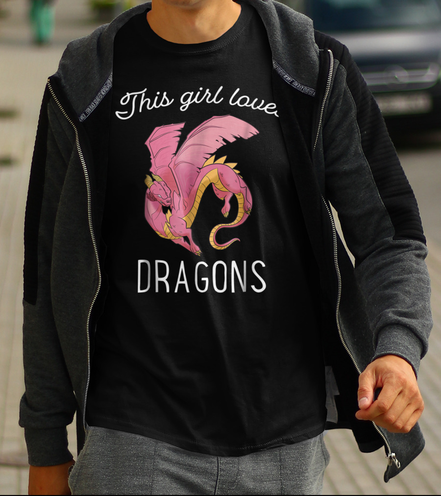 This Girl Loves Dragons Cute Pink Flying Dragon T-Shirt