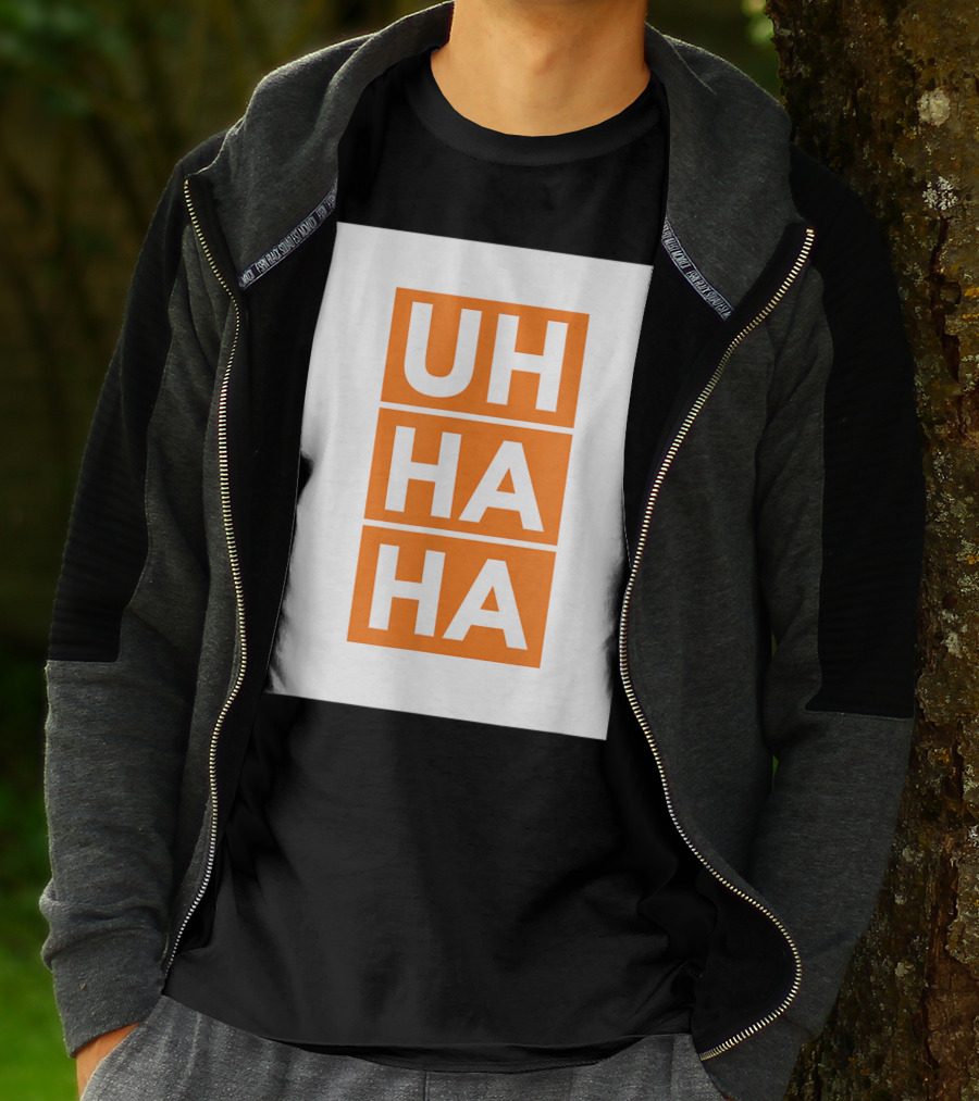 UH HA HA Bold White Letters On Orange Blocks T-Shirt