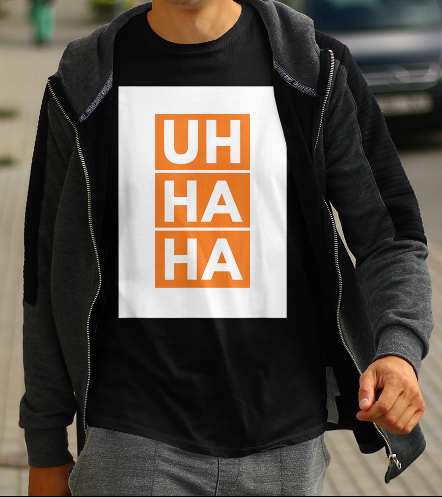 UH HA HA Bold White Letters On Orange Blocks T-Shirt