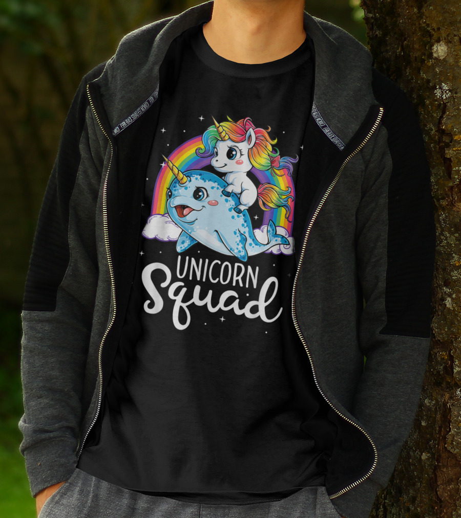 Unicorn Squad Narwhal Rainbow Girls Kids T-Shirt