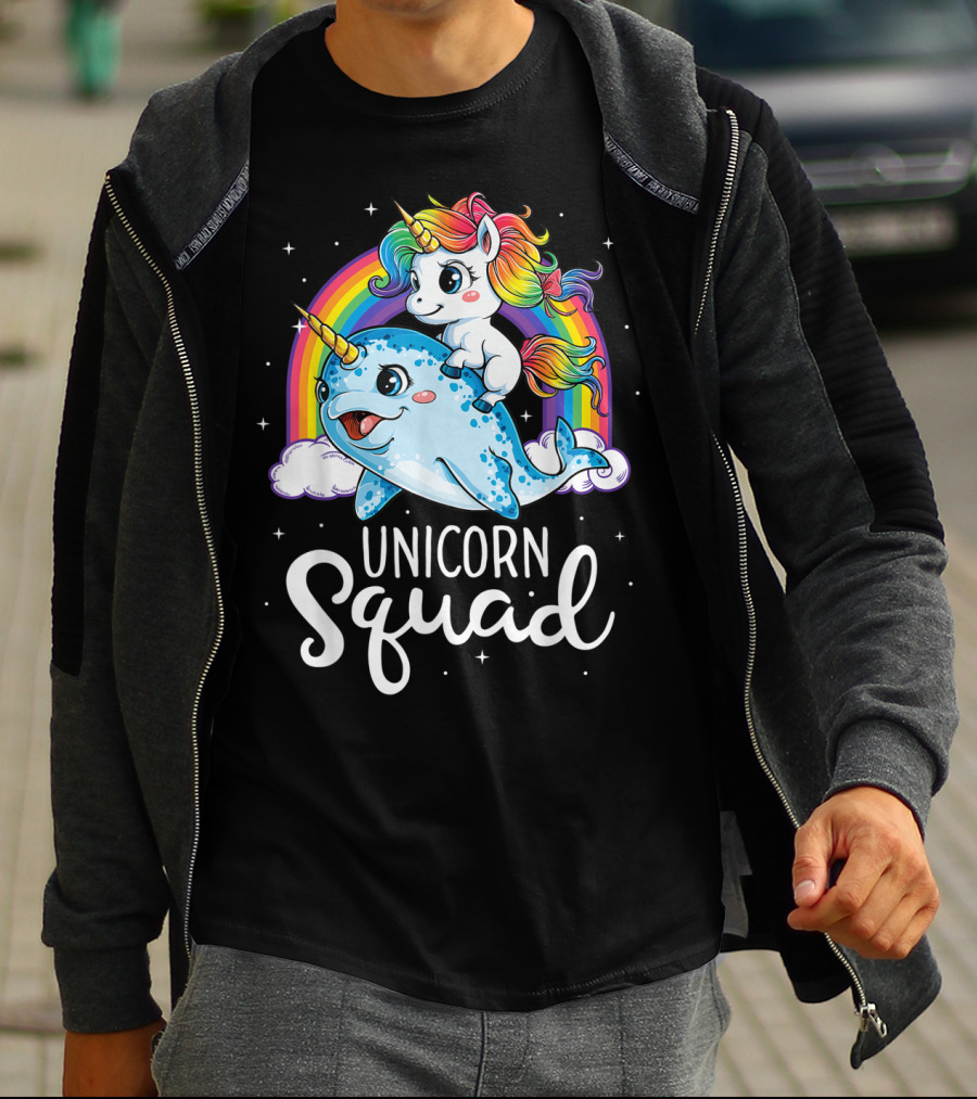 Unicorn Squad Narwhal Rainbow Girls Kids T-Shirt