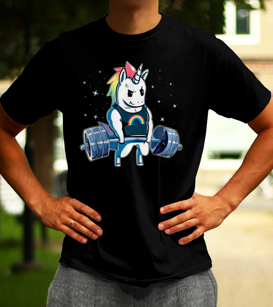 Unicorn Deadlift Powerlifting Rainbow Fitness Gym T-Shirt