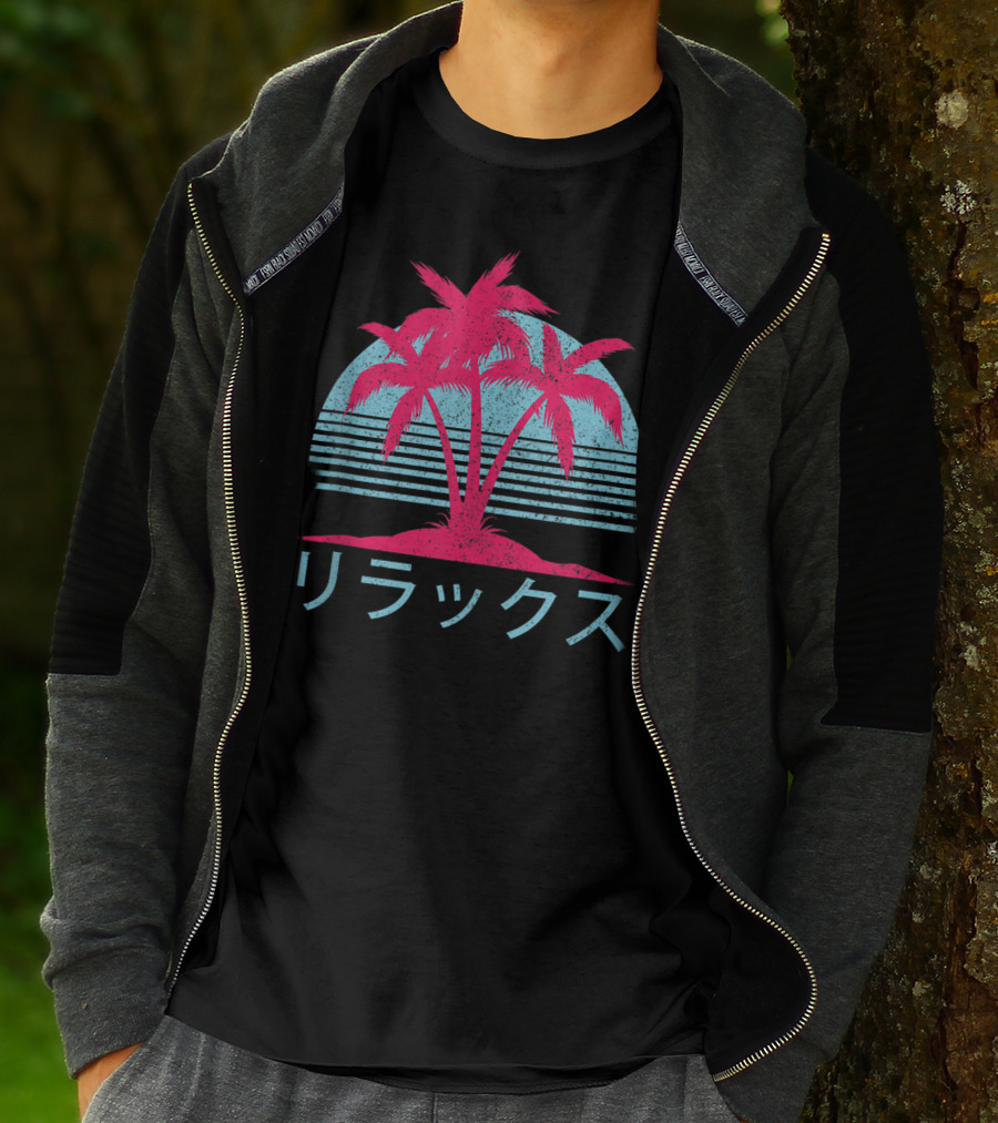 Vaporwave Vintage Japanese Palm Trees Summer T-Shirt