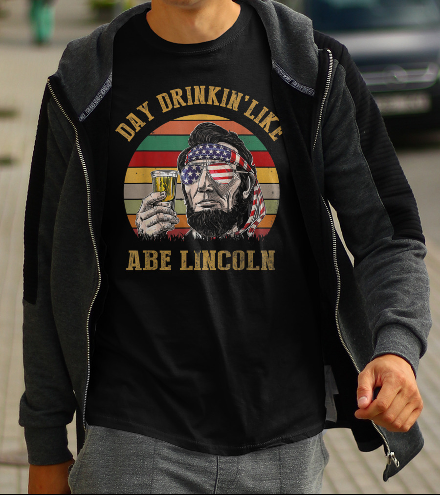 Day Drinkin' Like Abe Lincoln American Flag T-Shirt