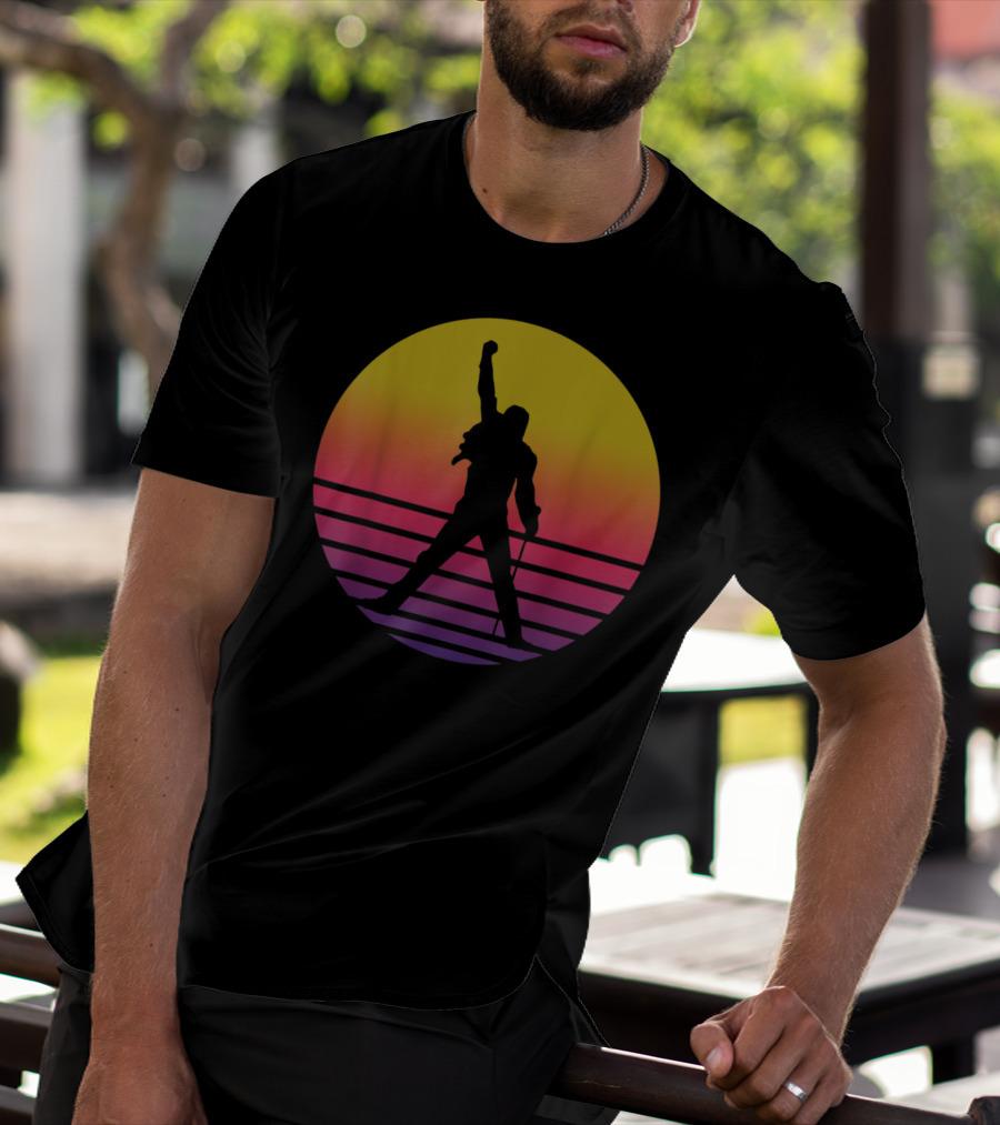 Vintage Freddie Mercury Silhouette Music Icon Sunset T-Shirt