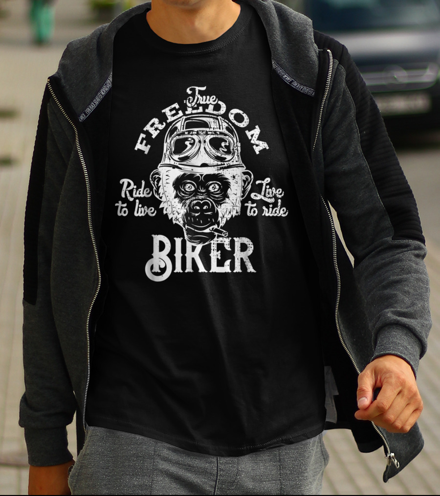 True Freedom Ride To Live Biker Monkey T-Shirt