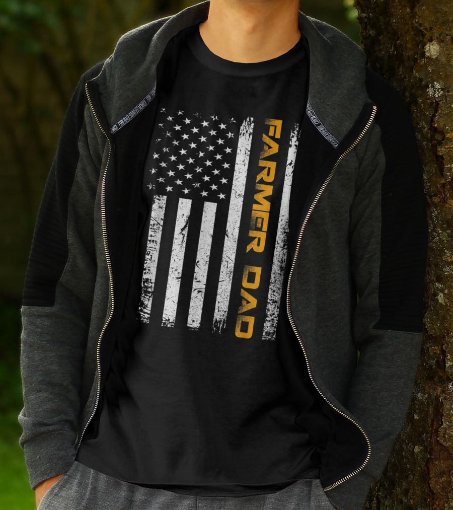 Vintage USA Flag Farmer Dad American Father T-Shirt